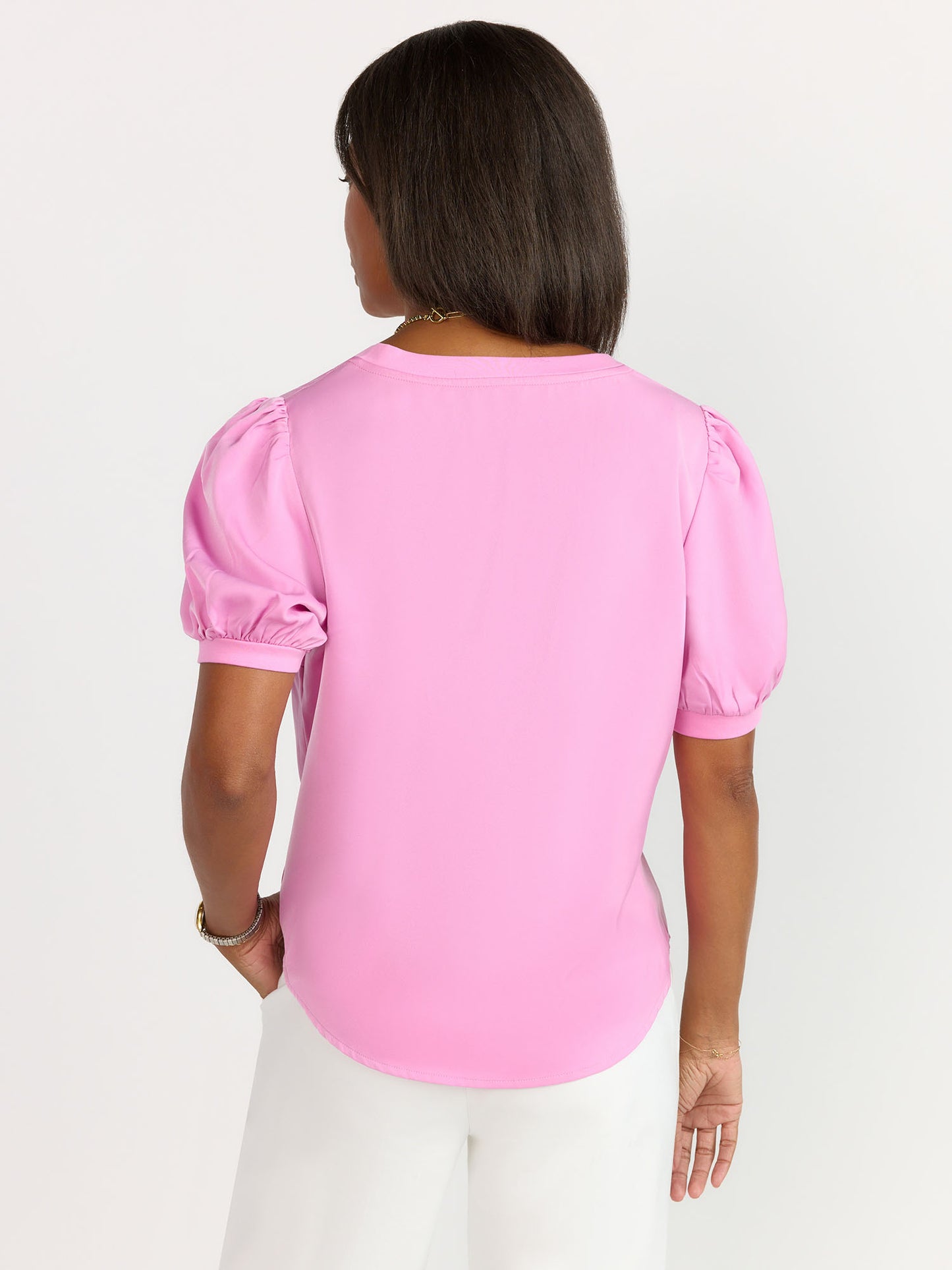 V-Neck Puff Sleeve Satin Top