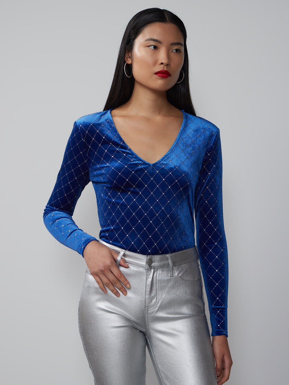 Velvet Rhinestone Diamond Pattern Top – New York & Company