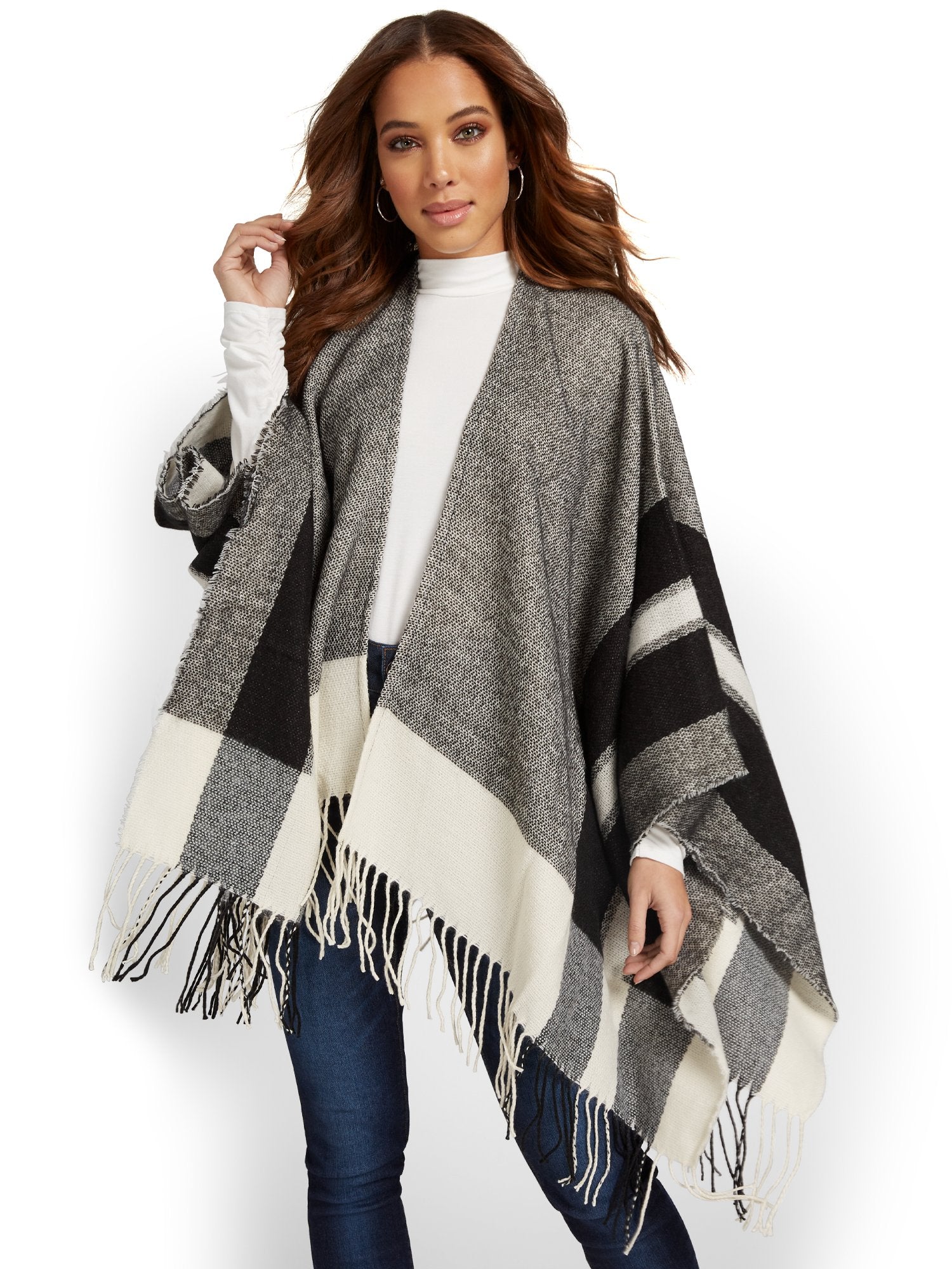 Colorblock Fringe Wrap – New York & Company