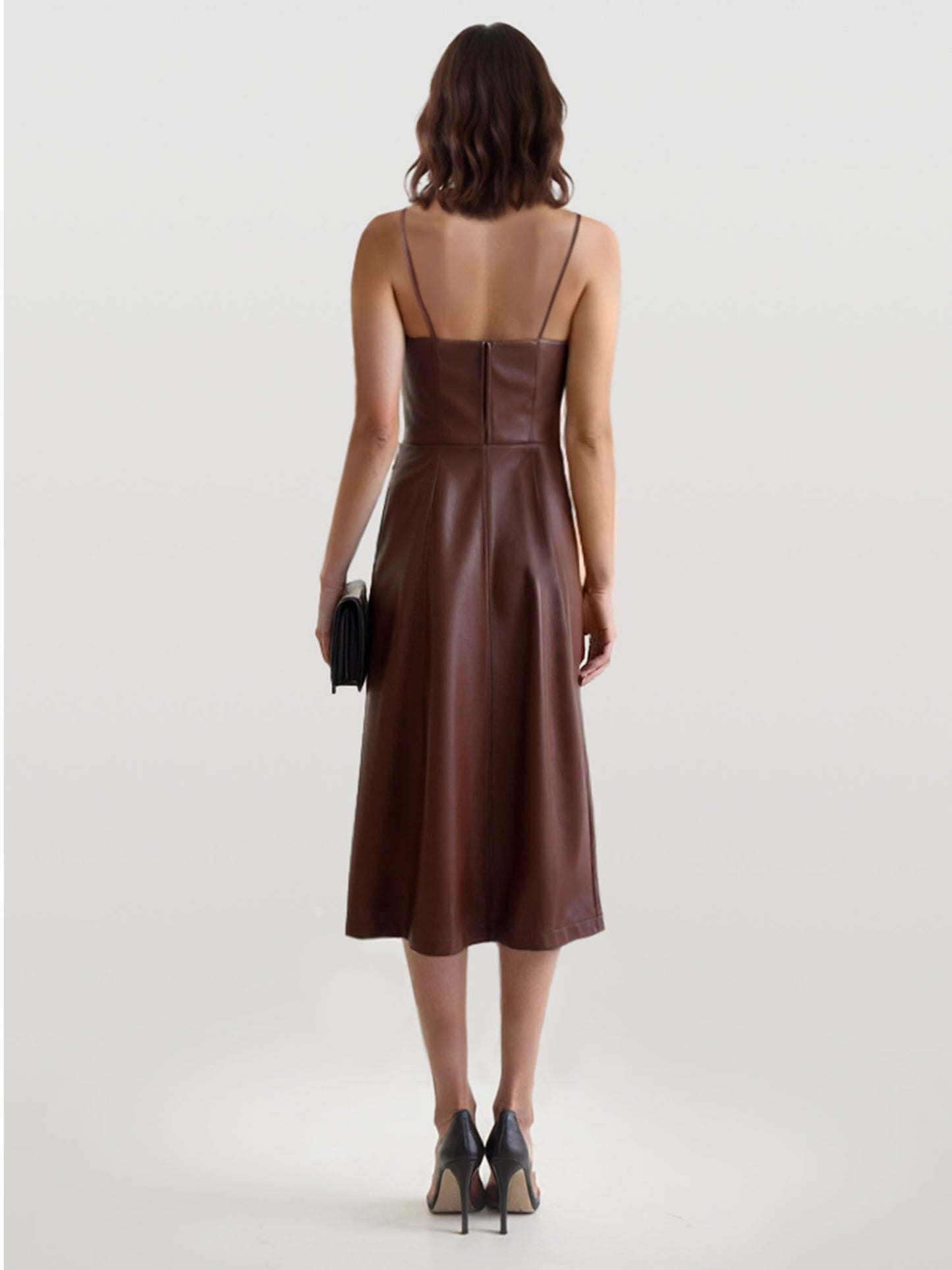 Strapless Faux Leather Midi Dress